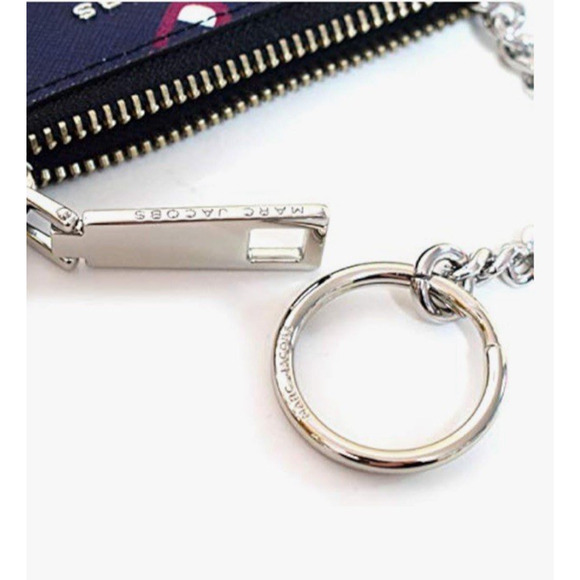 MARC JACOBS Navy Leather Double J Scream Logo Print Silver Key Ring Card Wallet - Picture 3 of 7
